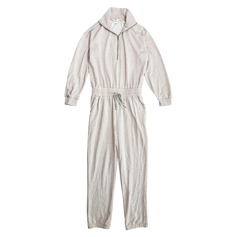 Oli & Hali Boho Lounge Fleece Jumpsuit Gray L Half Zip Relaxed Slouchy‎